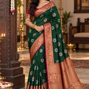 Emerald green silk saree