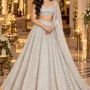 Ivory Sequin Wave Lehenga Set