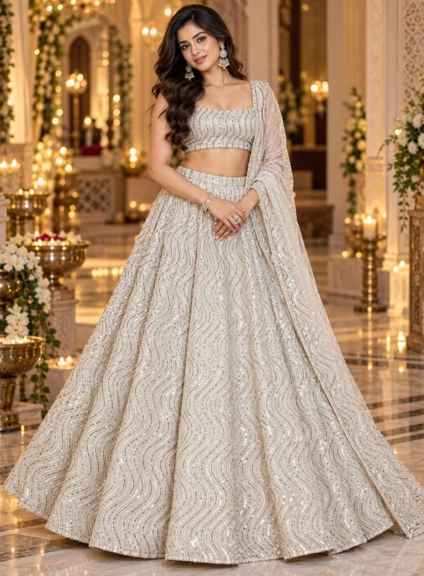Ivory Sequin Wave Lehenga Set