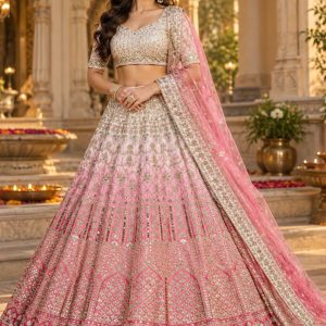 Ombre Pink & Ivory Heavy Gotapatti Designer Lehenga Choli Set