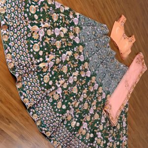 Pastel Peach & Sage Green Embroidered Designer Lehenga Choli Set