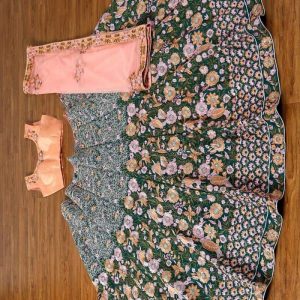 Pastel Peach & Sage Green Embroidered Designer Lehenga Choli Set