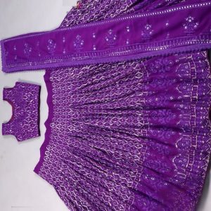 Purple Mirror Work Lehenga Set