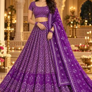 Purple Mirror Work Lehenga Set