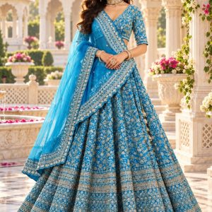 Royal Peacock Blue Heavy Embroidered Designer Lehenga CholiSet
