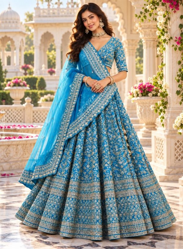 Royal Peacock Blue Heavy Embroidered Designer Lehenga CholiSet