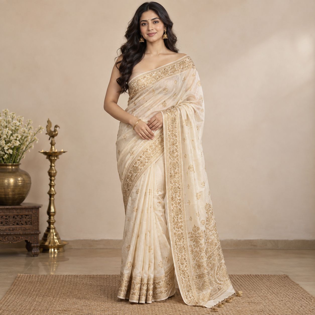 Woman wearing an elegant organza saree