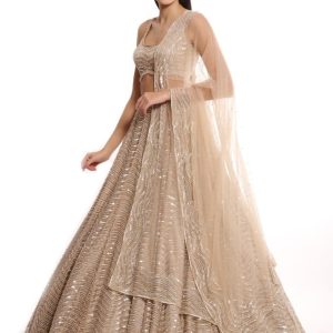 Shimmering Ivory & Gold Sequin Geometric Designer Lehenga Choli Set