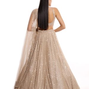 Shimmering Ivory & Gold Sequin Geometric Designer Lehenga Choli Set