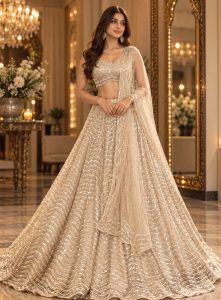 Shimmering Ivory & Gold Sequin Geometric Designer Lehenga Choli Set