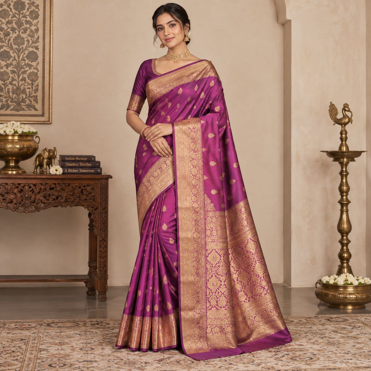 Woman wearing an elegant organza saree