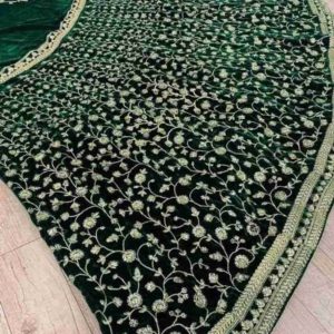 Turquoise Green Heavy Velvet Cording Embroidery Designer Lehenga Choli Set