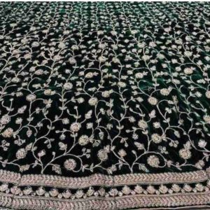 Turquoise Green Heavy Velvet Cording Embroidery Designer Lehenga Choli Set