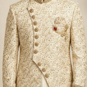Ivory Gold Floral Embroidered Men's Sherwani