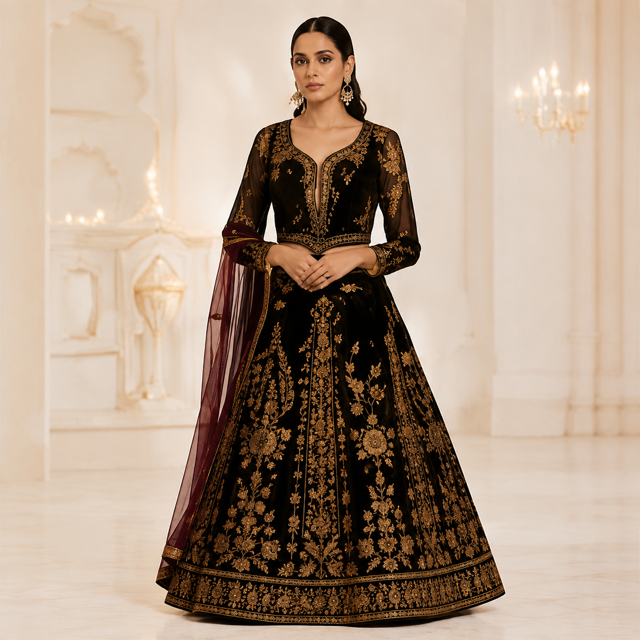 Woman wearing an elegant organza saree