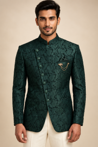 Dark Emerald Green Embroidered Indo-Western Men's Jacket