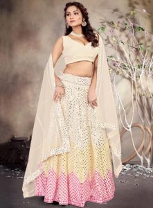 Ivory pink mirror work lehenga set