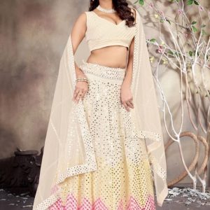 Ivory pink mirror work lehenga set