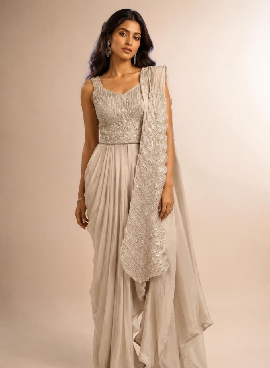 Woman wearing an elegant organza saree