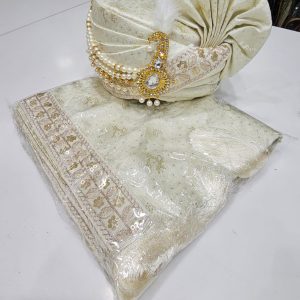 Sage green embroidered turban and shawl set, alternate view