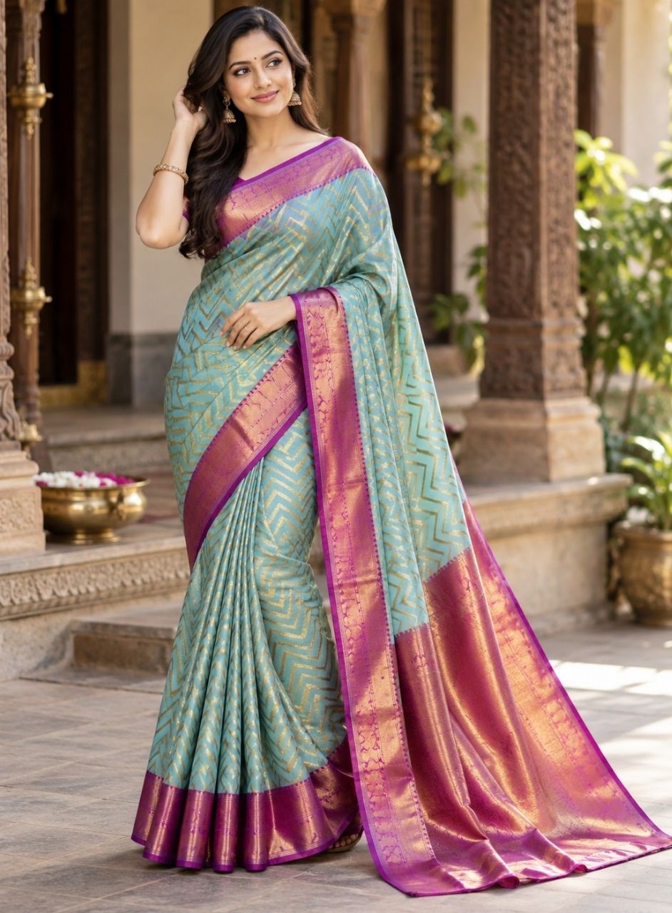 Woman wearing an elegant organza saree