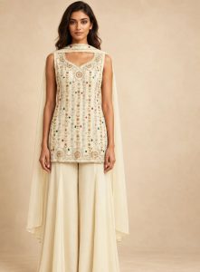 Ivory Zari Embroidered Sharara Suit