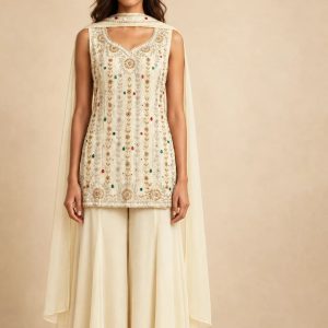 Ivory Zari Embroidered Sharara Suit