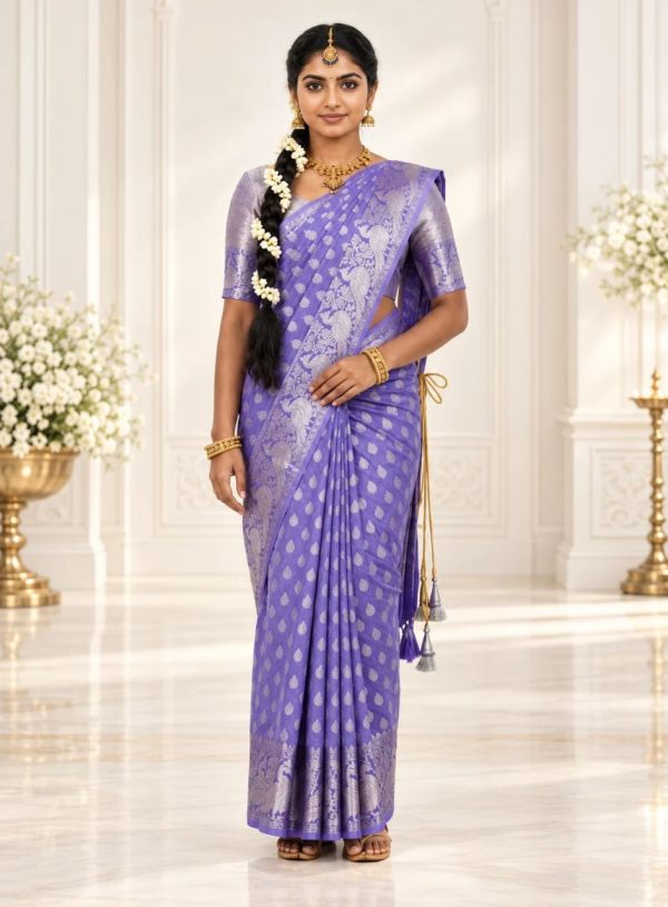Lavender Silver Zari Silk Saree
