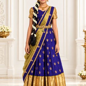 Royal Blue & Gold Traditional Pattu Pavadai Set