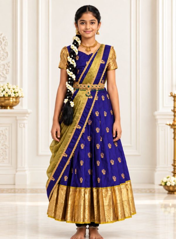 Royal Blue & Gold Traditional Pattu Pavadai Set